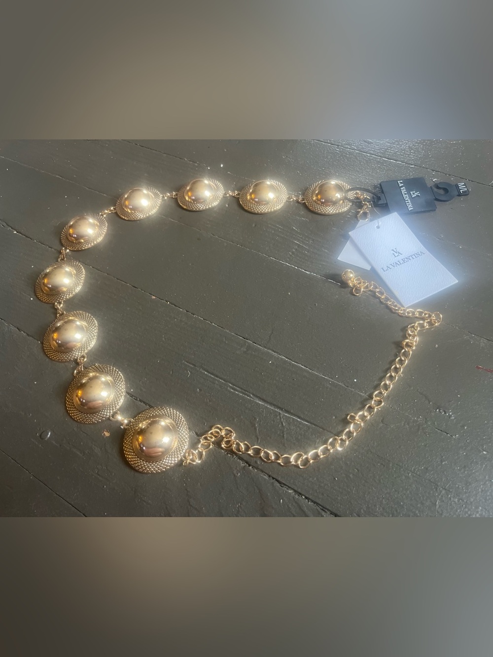 LA Valentina Shiny Gold Domed Disc Belt